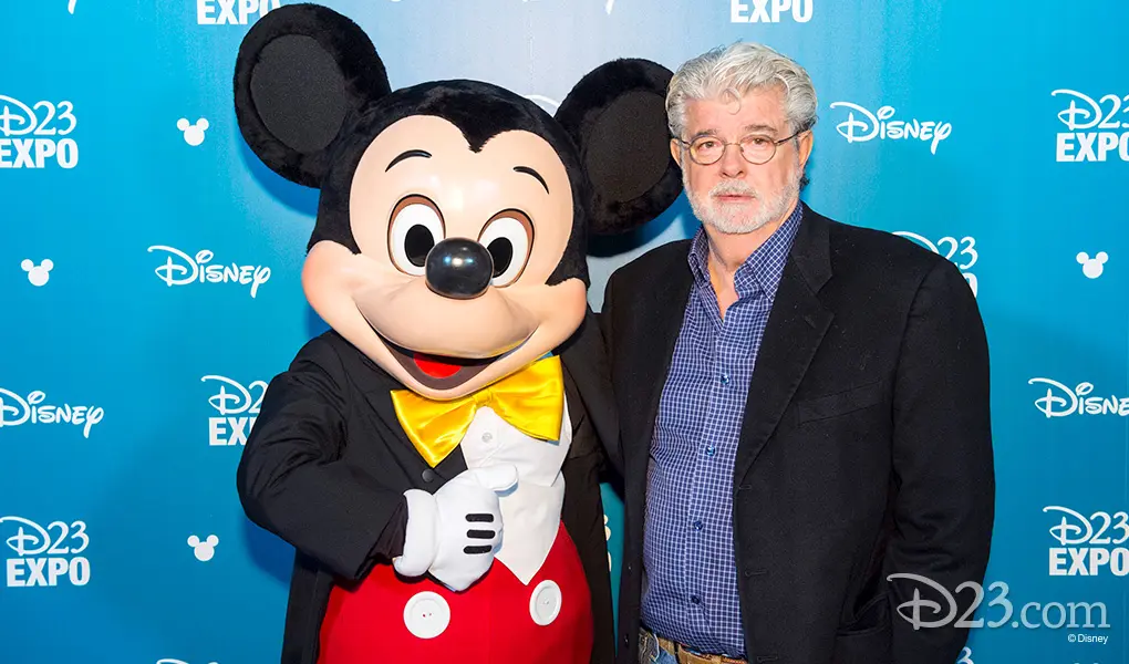 George Lucas junto a Mickey Mouse en la D23