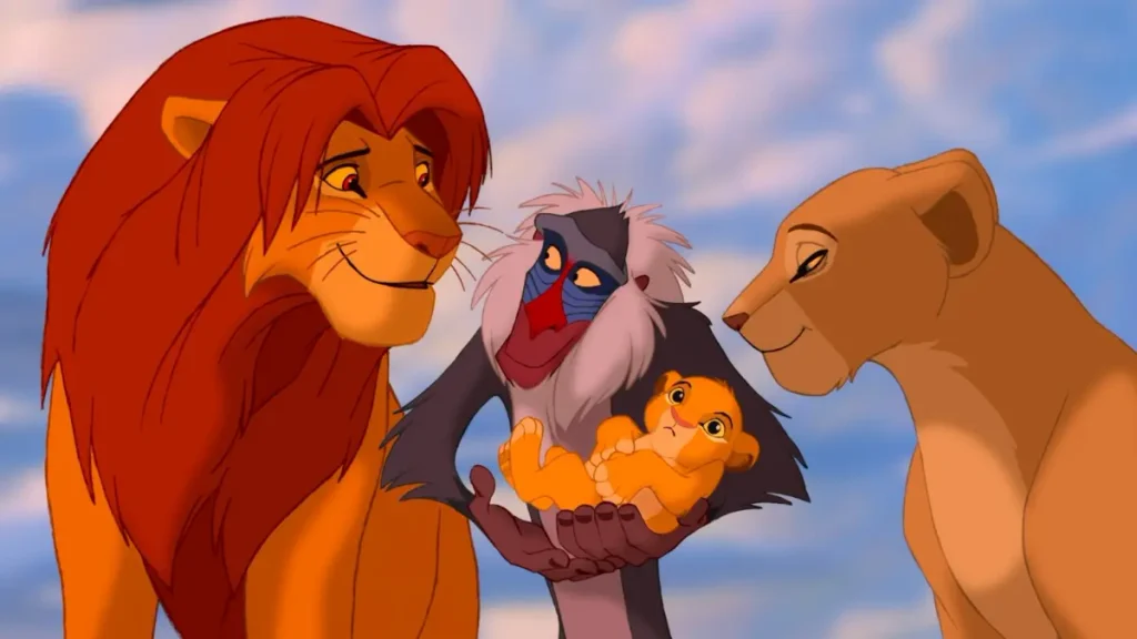 Escena de El rey león (1994) con Simba de cachorro bebé