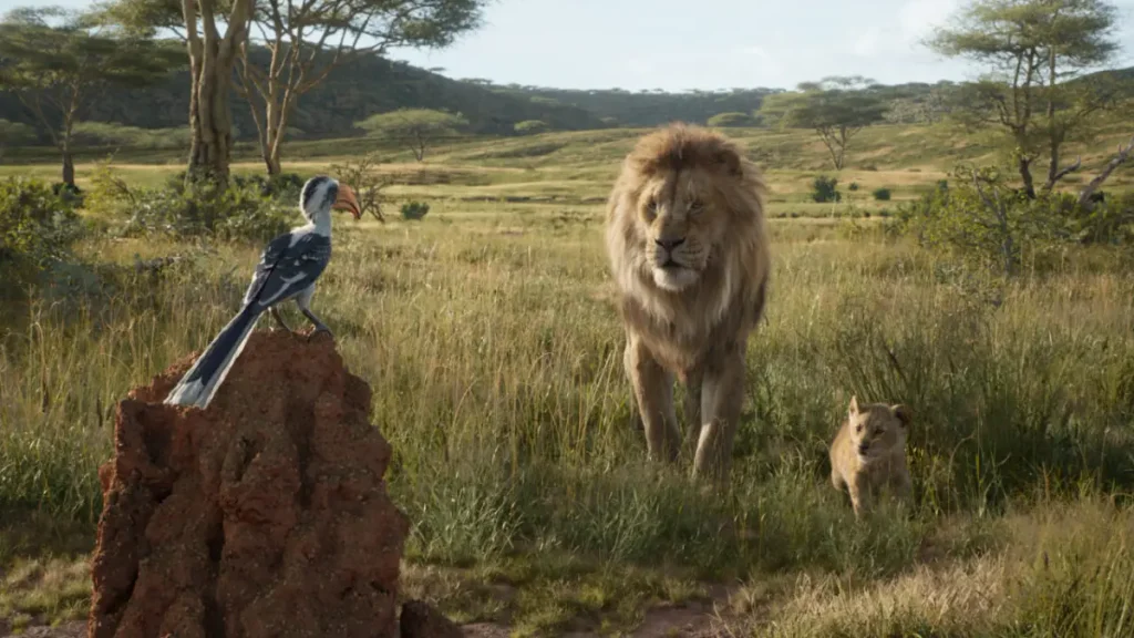 Zazú, Mufasa y Simba en El Rey León (2019)